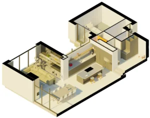 Coupe 3D d'une villa en perspective isométrique